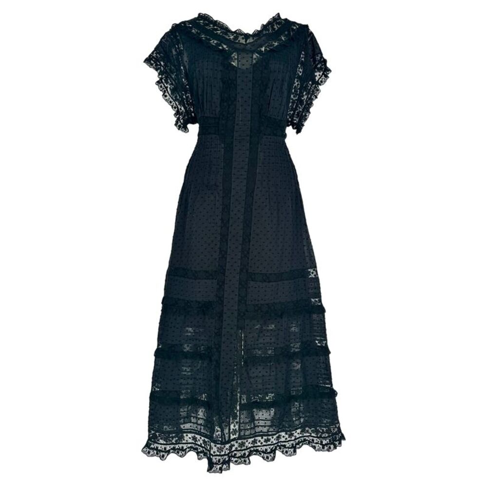 Zimmermann Lace Short Sleeve Midi Dress in Black Cotton